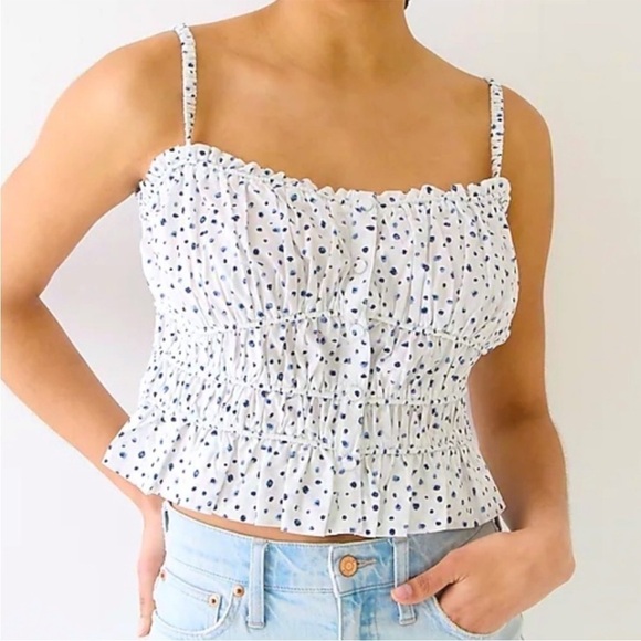 J.Crew Cinched-Waist Cotton Poplin Tank Top in Dot Size Small - Picture 1 of 10